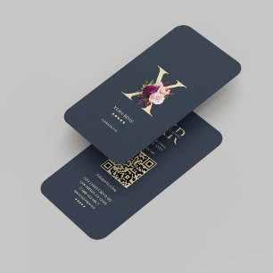 Modernes Monogram X floral Dark Blue Gold Visitenkarte