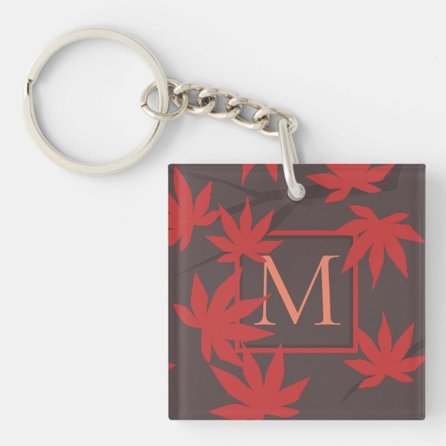 Modernes Monogramm-Ahornleaf Schlüsselanhänger (Vorderseite)
