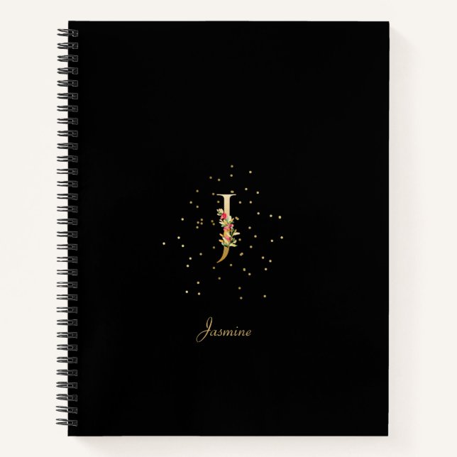 Modernes Monogramm Anfangsbuchstaben J Floral Must Notizbuch (Vorderseite)