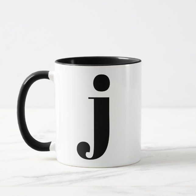 Modernes Monogramm Anfangsbuchstaben J Schwarz und Tasse (Links)