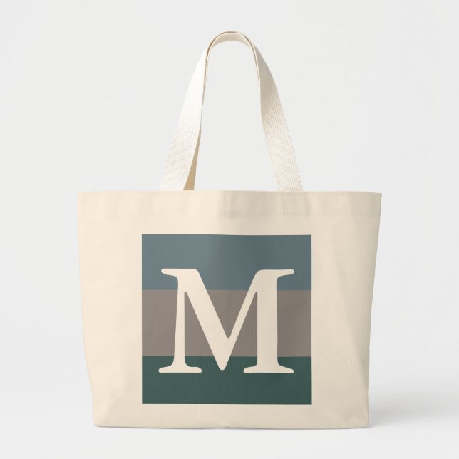 Modernes Monogramm Aquamarin-Blau- und Graufarbblo Jumbo Stoffbeutel (Vorne)