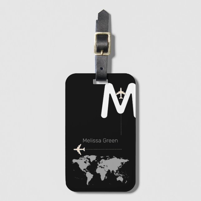 Modernes Monogramm auf schwarz Gepäckanhänger (Vorderseite Vertikal)