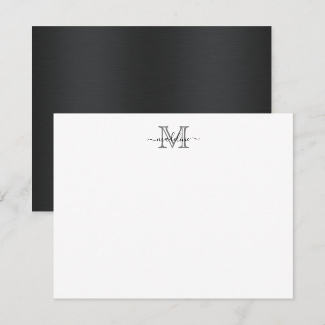 Modernes Monogramm aus gebürstetem Metall Mitteilungskarte (Vorne/Hinten)