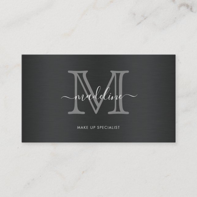 Modernes Monogramm aus gebürstetem Metall Visitenkarte (Vorderseite)