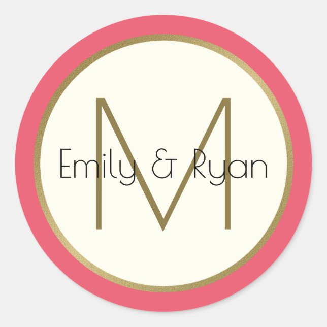 Modernes Monogramm aus Gold und Rosa Runder Aufkleber (Vorderseite)