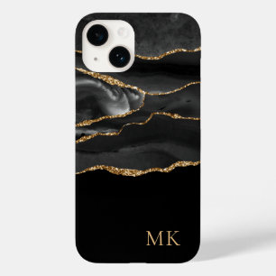Modernes Monogramm aus Gold und schwarzem Marmor Case-Mate iPhone 14 Hülle