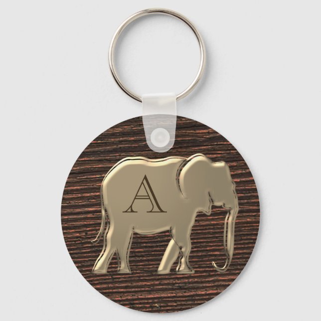 Modernes Monogramm aus Holz und Gold Schlüsselanhänger (Vorderseite)