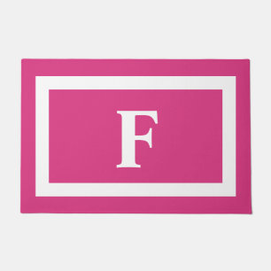 Modernes Monogramm aus Hot-Pink und Weiß-Familie Fußmatte