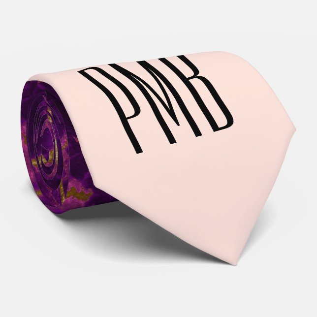 Modernes Monogramm aus Lila und Abstraktem Marmor Krawatte (Gerollt)
