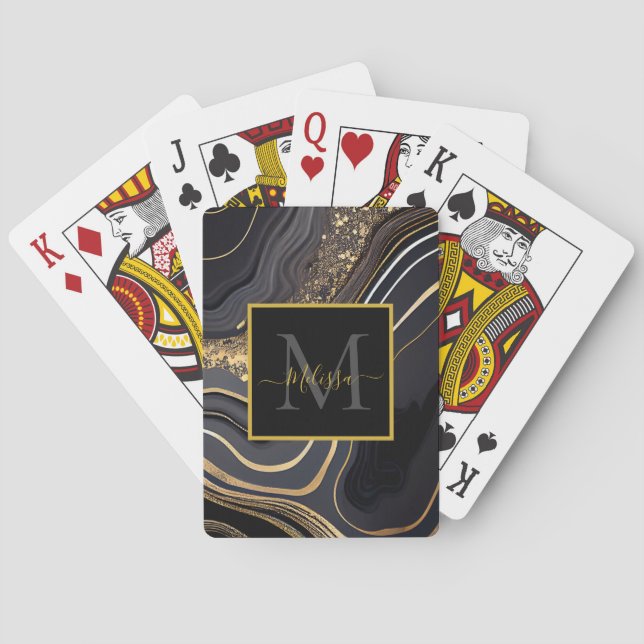 Modernes Monogramm aus Schwarz und Gold Spielkarten (Rückseite)
