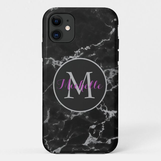 Modernes Monogramm aus schwarzem und grauem Marmor Case-Mate iPhone Hülle (Rückseite)