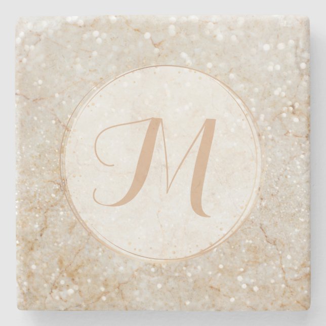 Modernes Monogramm aus Weiß und Gold Steinuntersetzer (Vorderseite)