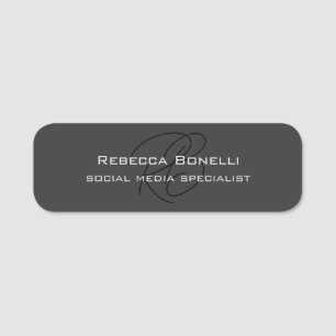 Modernes Monogramm Beruflich Grau Namensschild