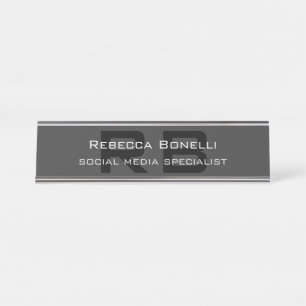Modernes Monogramm Beruflich Schwarz Grau Schreibtischnamensplakette