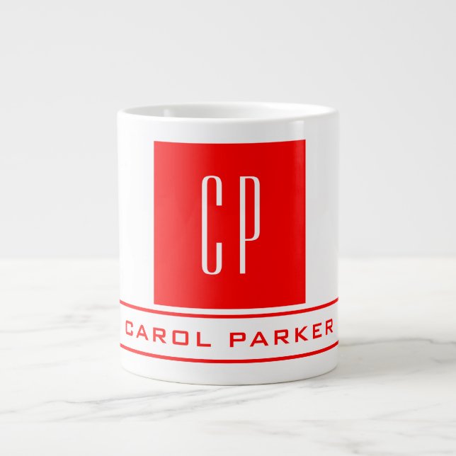 Modernes Monogramm Beruflicher Schlichter Name Rot Jumbo-Tasse (Vorderseite)