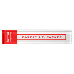 Modernes Monogramm Beruflicher Schlichter Name Rot Namensplakette