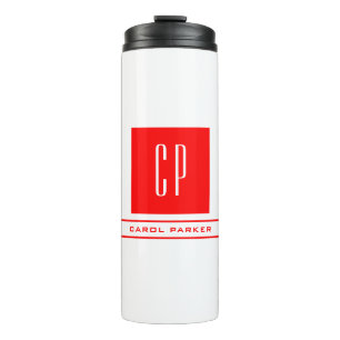 Modernes Monogramm Beruflicher Schlichter Name Rot Thermosbecher