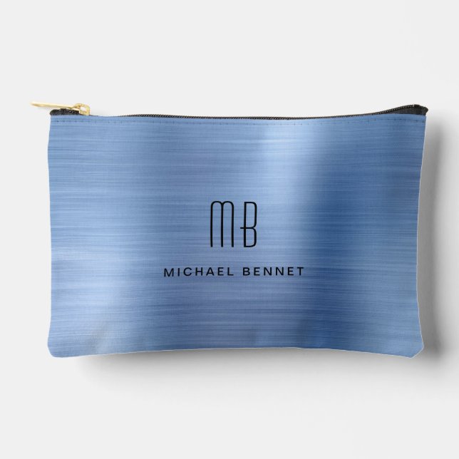 Modernes Monogramm Blau Zubehörtasche (Vorderseite)