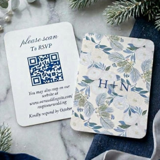 Modernes Monogramm Blaues Winter-RSVP mit QR-Code Begleitkarte