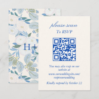 Modernes Monogramm Blaues Winter-RSVP mit QR-Code RSVP Karte