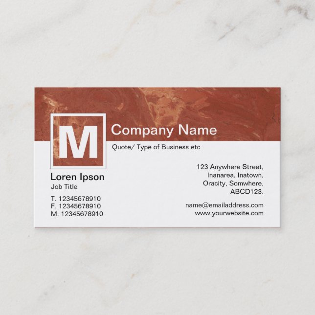 Modernes Monogramm - Brauner Marmor Visitenkarte (Vorderseite)