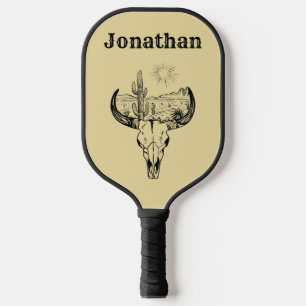 Modernes Monogramm Cowboy Cow Skull Wüste Pickleball Schläger