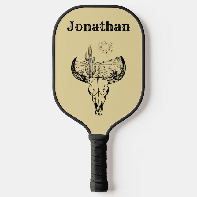Modernes Monogramm | Cowboy Cow Skull Wüste Pickleball Schläger (Vorderseite)