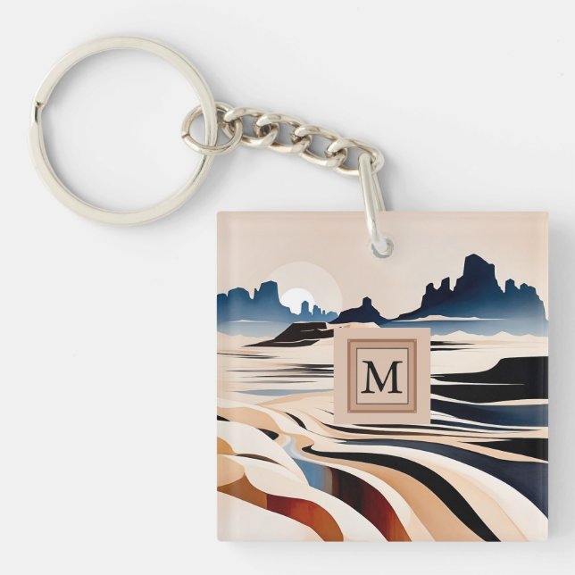 Modernes Monogramm der abstrakten Südwestwüste Schlüsselanhänger (Vorderseite)