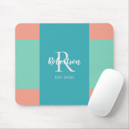 Modernes Monogramm der Aquamarinen, blauen und kor Mousepad
