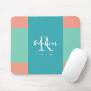 Modernes Monogramm der Aquamarinen, blauen und kor Mousepad