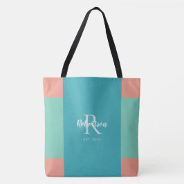 Modernes Monogramm der Aquamarinen, blauen und kor Tasche