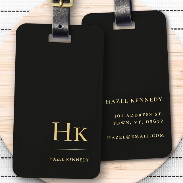 Modernes Monogramm Einfach Elegantes Schwarzes Gol Gepäckanhänger (Von Creator hochgeladen)