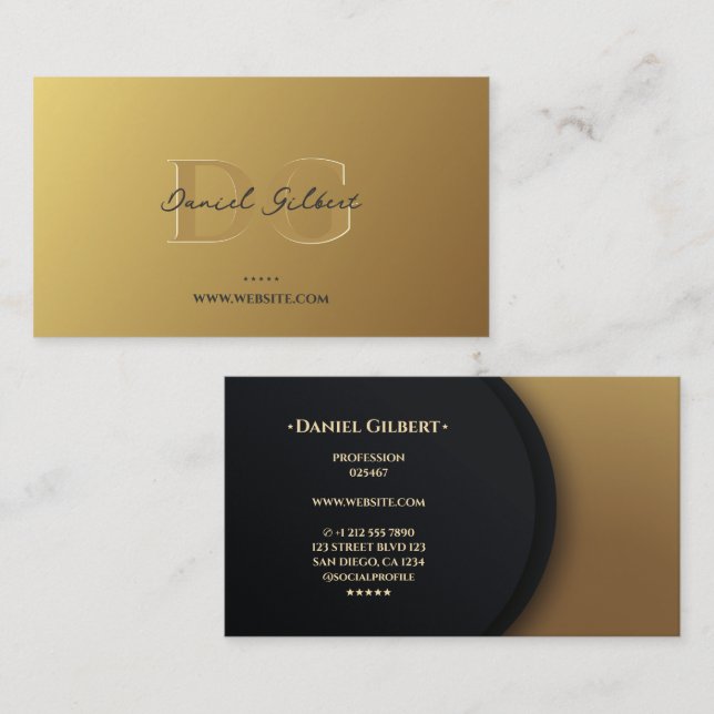 Modernes Monogramm Elegantes Berufliches Gold Visitenkarte (Vorne/Hinten)