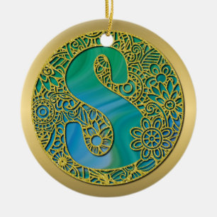 Modernes Monogramm Erstgoldbrief und Türkis Keramik Ornament