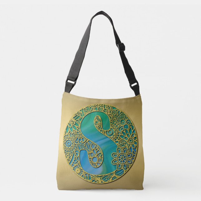 Modernes Monogramm Erstgoldbrief und Türkis Tragetaschen Mit Langen Trägern (Vorderseite)