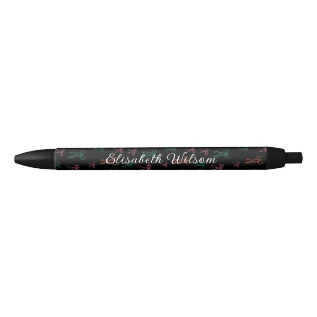 Modernes Monogramm farbenfrohe Bow-Muster Schwarz Kugelschreiber (Vorderseite)