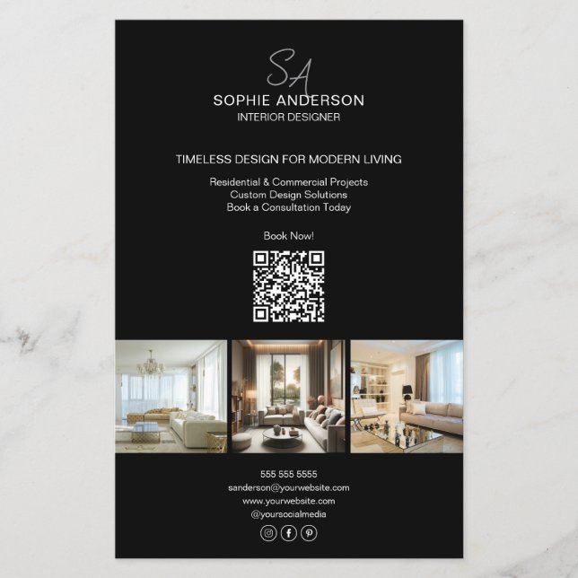 Modernes Monogramm Foto Black Beruflich Business Flyer (Vorne)