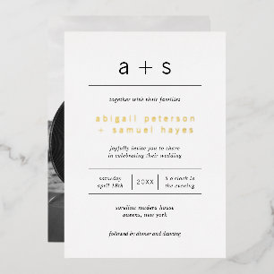 Modernes Monogramm Foto Minimalistisch Wedding Gol Folieneinladung