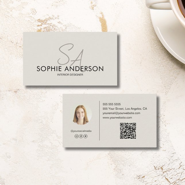 Modernes Monogramm Foto QR Beruflich Visitenkarte (Modern Monogram Photo QR Professional Business Card)