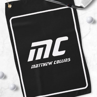 Modernes Monogramm für Coole Sportarten in Schwarz Golfhandtuch