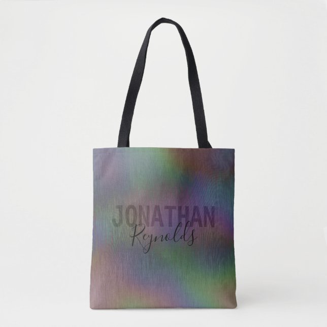 Modernes Monogramm für den holografischen Metallna Tasche (Vorderseite)