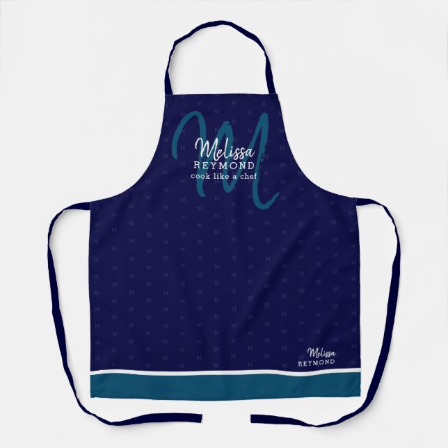 Modernes Monogramm für eine Koch Küche dunkelblau Schürze (Vorderseite)