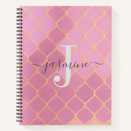 Modernes Monogramm für Rosa und Gold-Glitzer Notizbuch