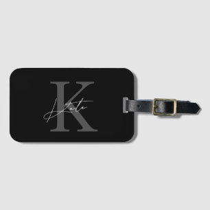 Modernes Monogramm für Schwarz-Weiß-Handschrift Gepäckanhänger
