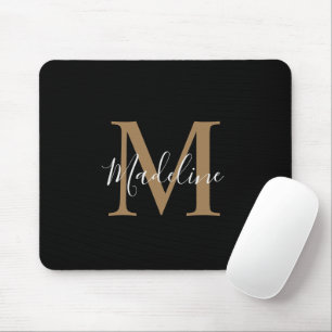 Modernes Monogramm für Schwarze und Gold-Script Mousepad