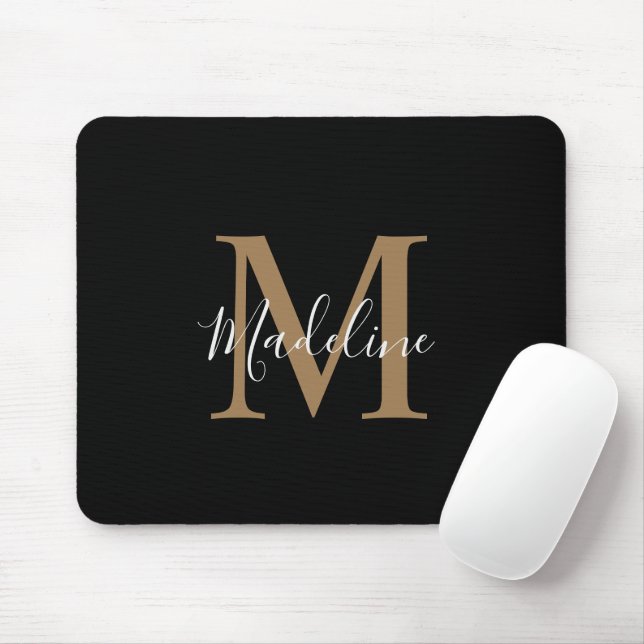 Modernes Monogramm für Schwarze und Gold-Script Mousepad (Mit Mouse)
