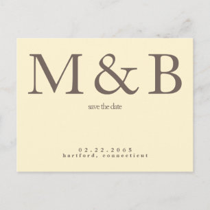 Modernes Monogramm Gelb & Braun Save the Date Postkarte