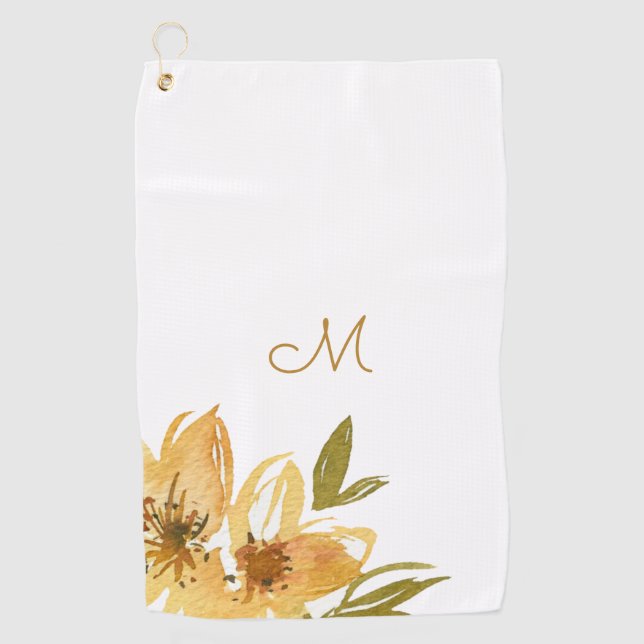Modernes Monogramm Gelb und Kupfer Golfhandtuch (Vorderseite)