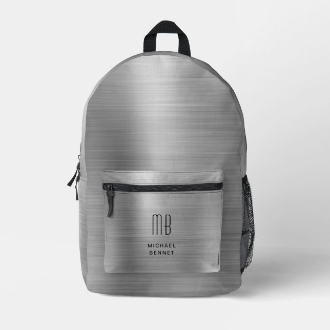 Modernes Monogramm Grau Bedruckter Rucksack (Vorderseite)