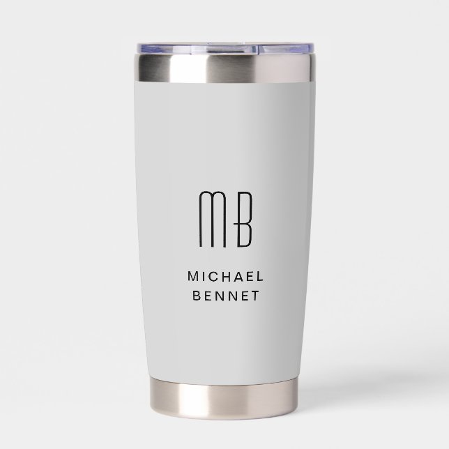 Modernes Monogramm Grau Thermobecher (Vorderseite)
